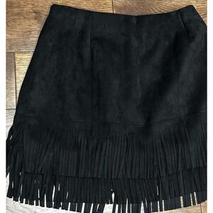 Relish Faux Suede Fringe Skirt Black SZ L Cowgirl Western Cosplay Grunge Indie